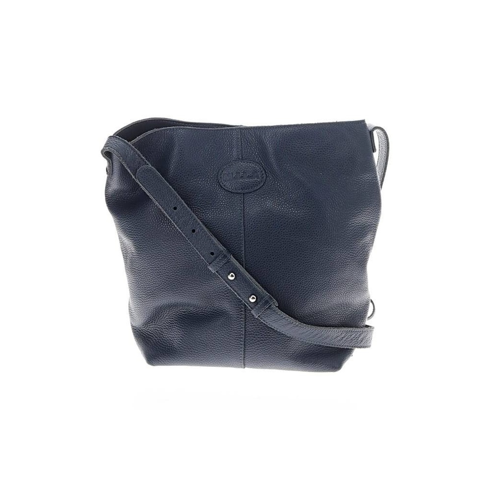 M.I.L.A. Navy Blue Pebbled Leather Tassel Crossbody Bucket Bag Adjustable Strap